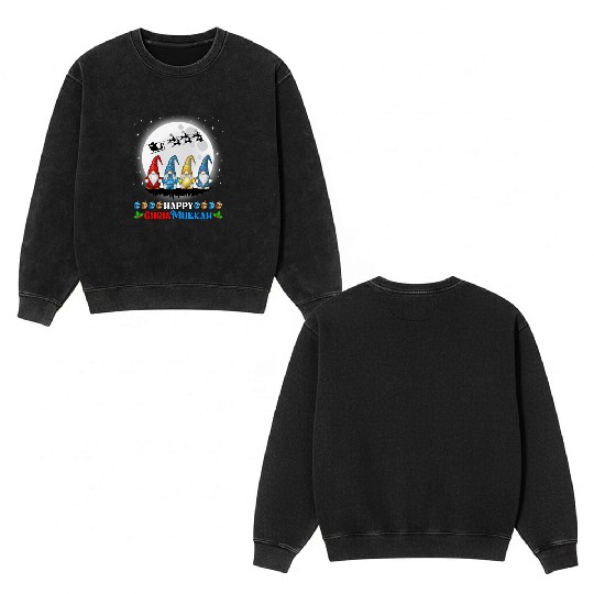 Happy Chrismukkah Gnomes Christmas Hanukkah Double Sided Mineral Wash Sweatshirts