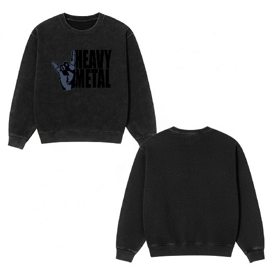 Heavy Metal Fun Hard Rock Music Horns Hand Gesture Double Sided Mineral Wash Sweatshirts