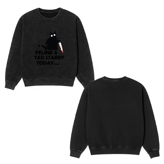 Cat What Feline A Tad Stabby Today Funny Black Cat Double Sided Mineral Wash Sweatshirts