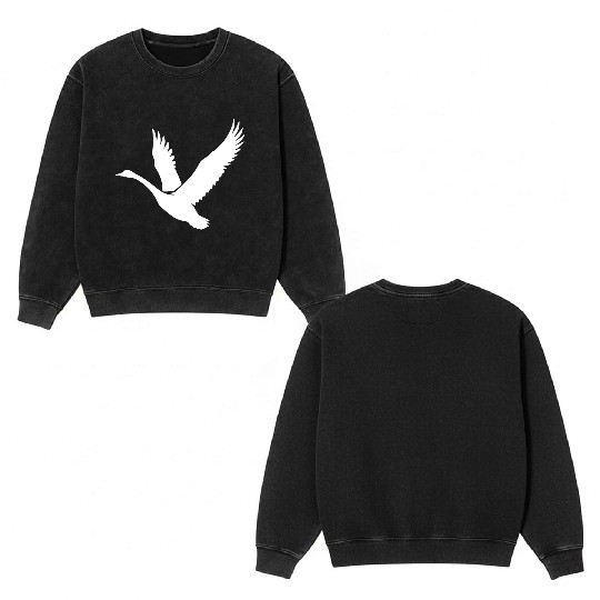 Swan Wild Birds Tattoo Style Double Sided Mineral Wash Sweatshirts
