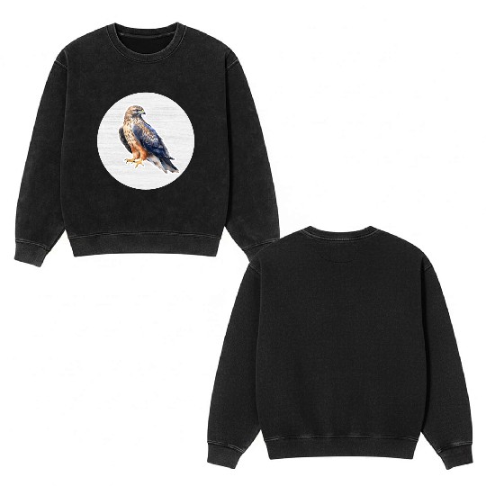 Hawk Watercolor Drawing Double Sided Mineral Wash Sweatshirts