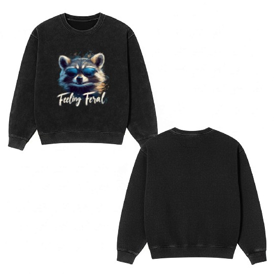 Feeling Feral Raccoon Double Sided Mineral Wash Sweatshirts