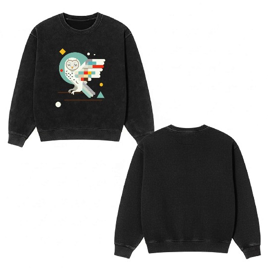Geometric Owl -Modern Colorful Animal Illustration Double Sided Mineral Wash Sweatshirts