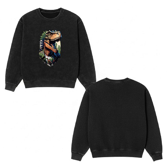 Tyrannosaurus style - Cool Raptor in Jacket Double Sided Mineral Wash Sweatshirts