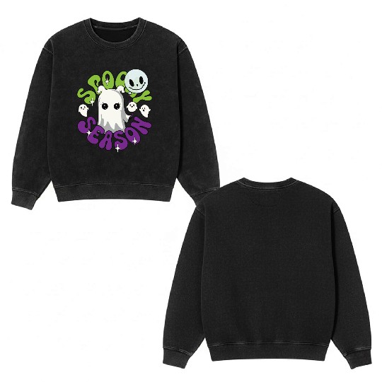 Halloween Ghosts Spooky Season Double Sided Mineral Wash Sweatshirts