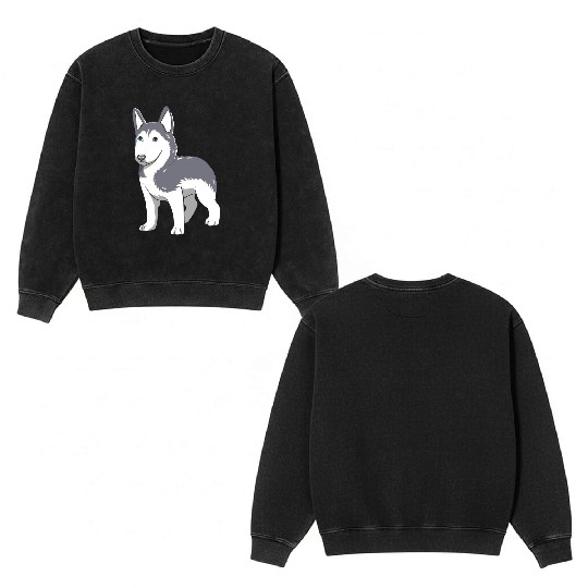 Dog Lover Cute Siberian Husky Puppy Double Sided Mineral Wash Sweatshirts