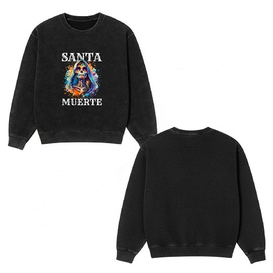 Santa Muerte for Karnival, Halloween and Día de Double Sided Mineral Wash Sweatshirts