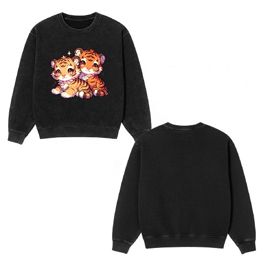 Adorable Baby Tiger Cubs Artwork - Cute and Double Sided Mineral Wash Sweatshirts