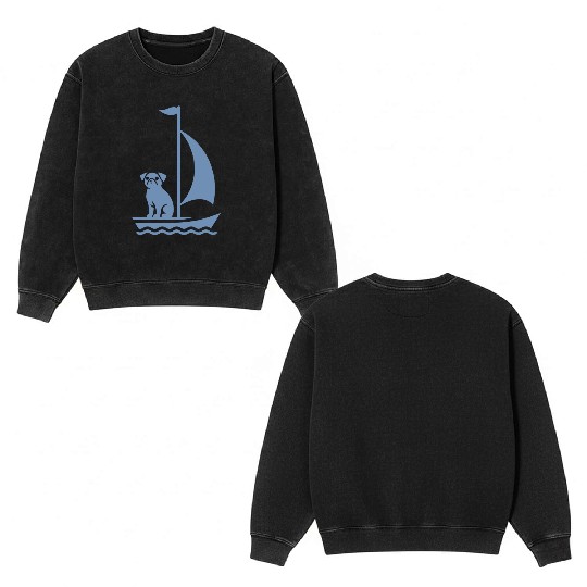 Pug in Boat Silhouette Sailing Minimalist Double Sided Mineral Wash Sweatshirts