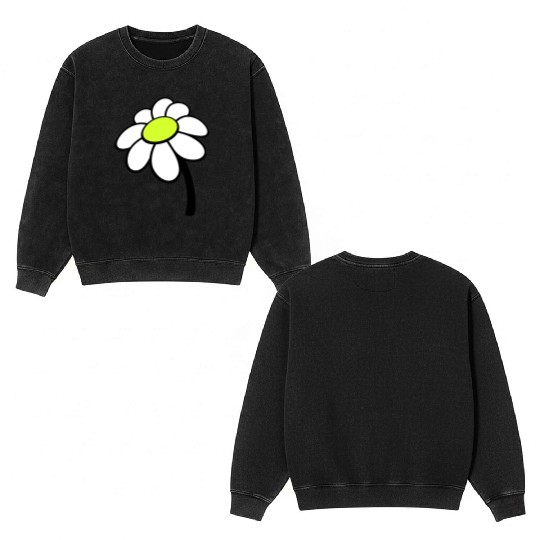 Small Daisy Flower White Decorative Nature Design Double Sided Mineral Wash Sweatshirts