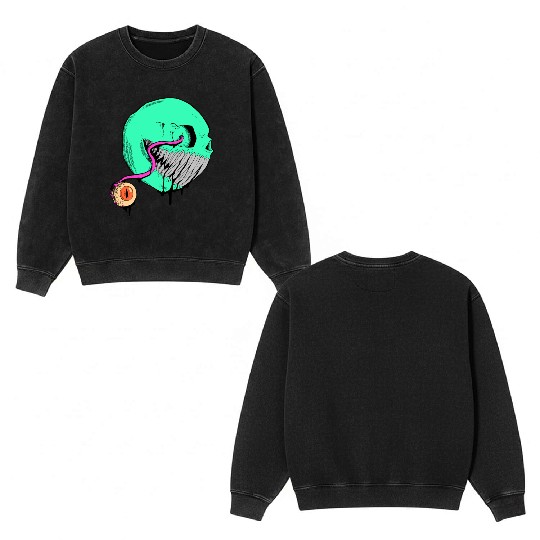 Cringe Zombie Pac Man Double Sided Mineral Wash Sweatshirts