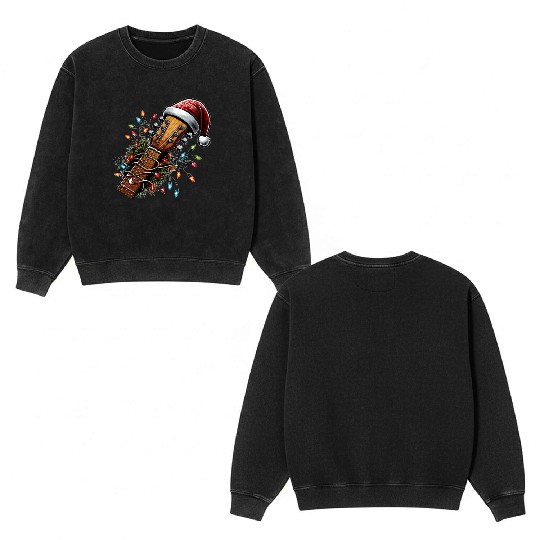 Guitar Player Guitarist Christmas Hat Xmas Double Sided Mineral Wash Sweatshirts