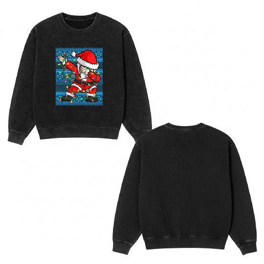 Dabbing Santa Christmas Lights Double Sided Mineral Wash Sweatshirts