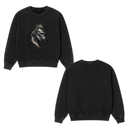 KingKong gorilla's face Double Sided Mineral Wash Sweatshirts