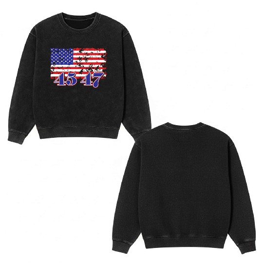 Distressed American Flag with Numeric Overlay Double Sided Mineral Wash Sweatshirts