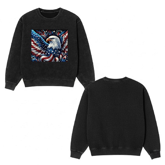 Patriotic Eagle Double Sided Mineral Wash Sweatshirts