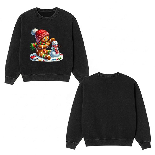 Gingerbread Christmas, Merry Christmas Double Sided Mineral Wash Sweatshirts