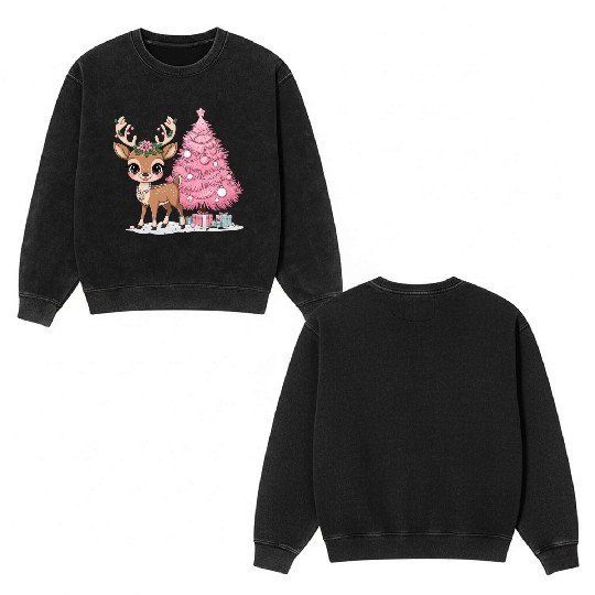 Coquette Christmas Reindeer Double Sided Mineral Wash Sweatshirts