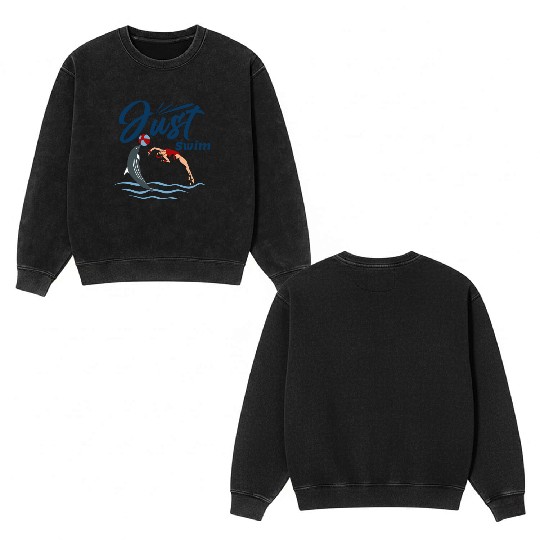 Just Swim - Cute Dolphins With Swimmer Double Sided Mineral Wash Sweatshirts