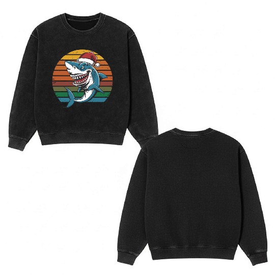 Christmas Shark Double Sided Mineral Wash Sweatshirts