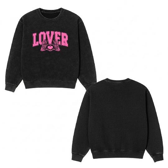 Skeleton Hand Heart Lover Valentine's Day Design Double Sided Mineral Wash Sweatshirts