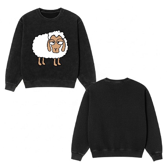 Sheep Tired Bored Look Little Sweet Lamb Bad Mood Double Sided Mineral Wash Sweatshirts