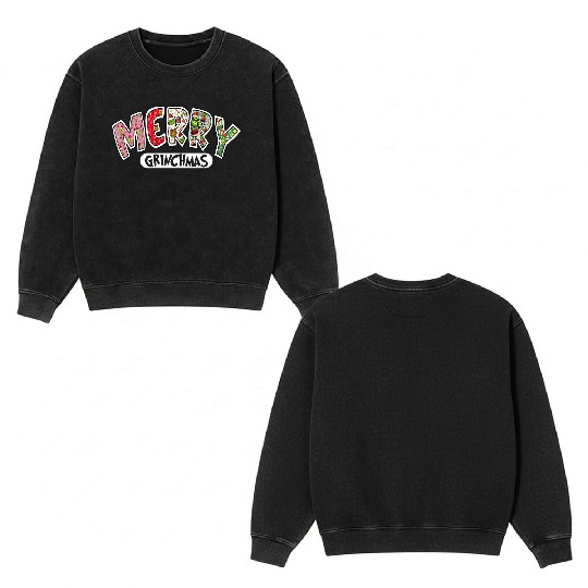 Merry Grin Happy Christmas Double Sided Mineral Wash Sweatshirts
