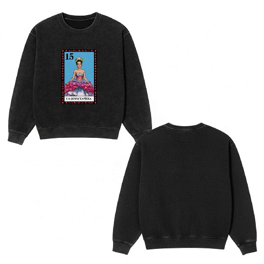 Lotería Quinceañera, Mis XV Hispanic Birthday Double Sided Mineral Wash Sweatshirts