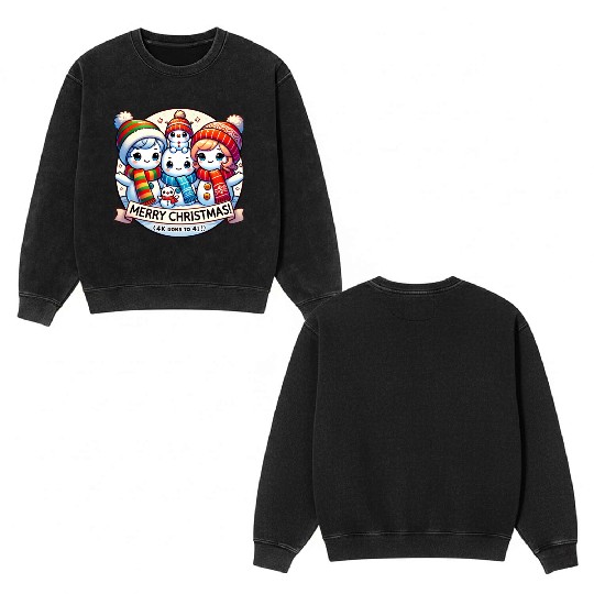 Cute Snowman Family Christmas Delight Double Sided Mineral Wash Sweatshirts