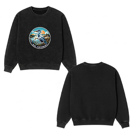 Great Blue Heron Beak Performance Retro Double Sided Mineral Wash Sweatshirts