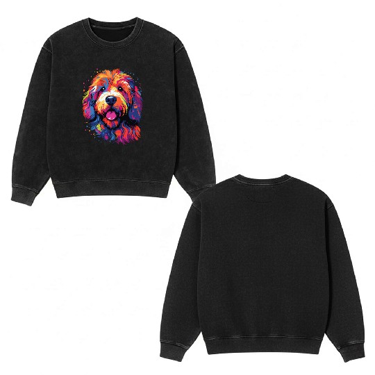 Watercolor Colorful Labradoodle Double Sided Mineral Wash Sweatshirts