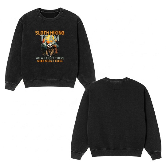 Sloth Hiking Team - Outdoor Adventure Double Sided Mineral Wash Sweatshirts