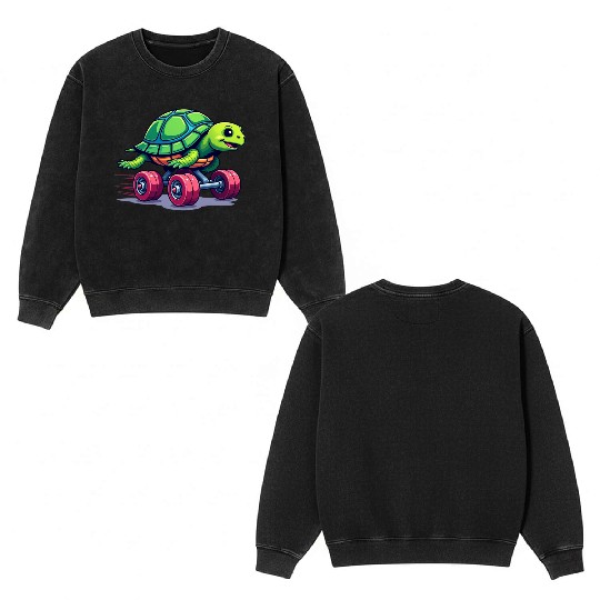 Turbo Turtle: Speed on Wheels Double Sided Mineral Wash Sweatshirts