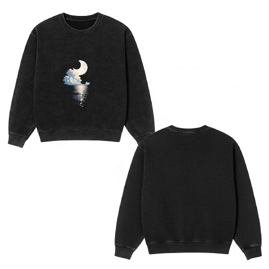 Full Moon Over sea Double Sided Mineral Wash Sweatshirts
