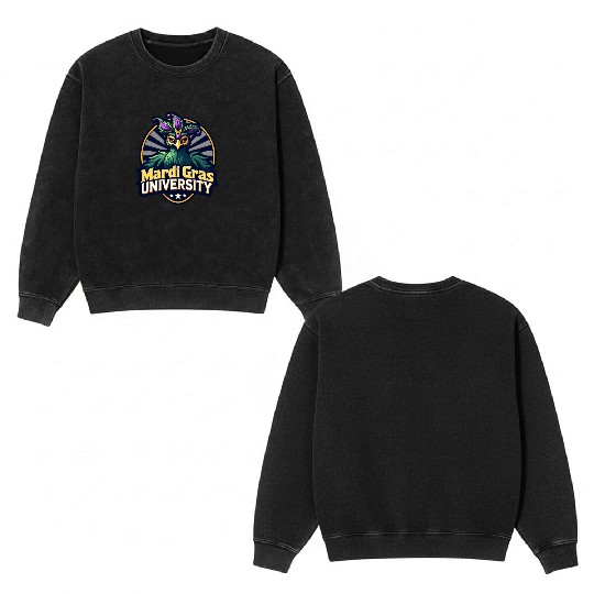 Mardi Gras University Peacock Women's Mardi Gramas Double Sided Mineral Wash Sweatshirts