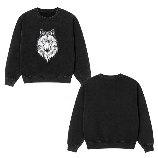 Wolf Face: Majestic and Wild Double Sided Mineral Wash Sweatshirts