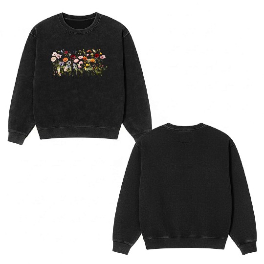 Wildflower Meadow – Natural Watercolor Blooms Double Sided Mineral Wash Sweatshirts