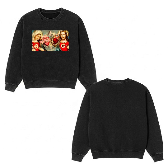 Sacred Heart and Immaculate Heart Jesus and Mary Double Sided Mineral Wash Sweatshirts