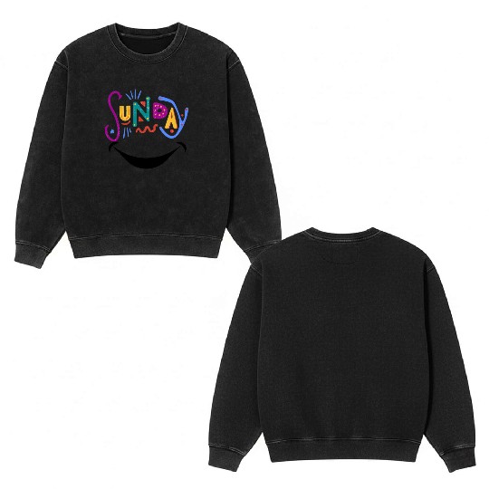 "Funny Black and White Smile Face Double Sided Mineral Wash Sweatshirts | Happy