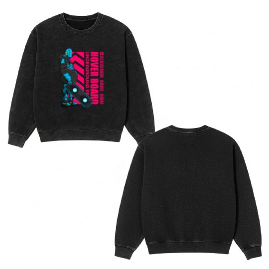 Cyberpunk Hoverboard Rebel – Futuristic Streetwear Double Sided Mineral Wash Sweatshirts