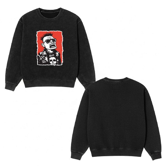 Screaming Punk Rocker with Skull Double Sided Mineral Wash Sweatshirts