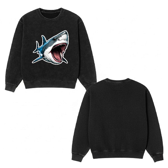 Big White Shark Attack Double Sided Mineral Wash Sweatshirts
