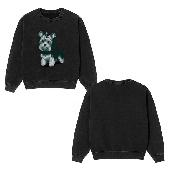 Adorable Yorkshire Terrier Art for Dog Lovers Double Sided Mineral Wash Sweatshirts