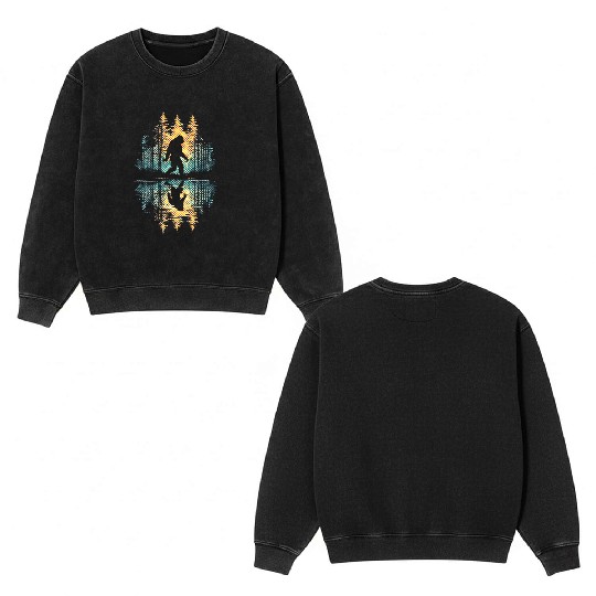Bigfoot Forest Silhouette | Abstract Reflection Ar Double Sided Mineral Wash Sweatshirts