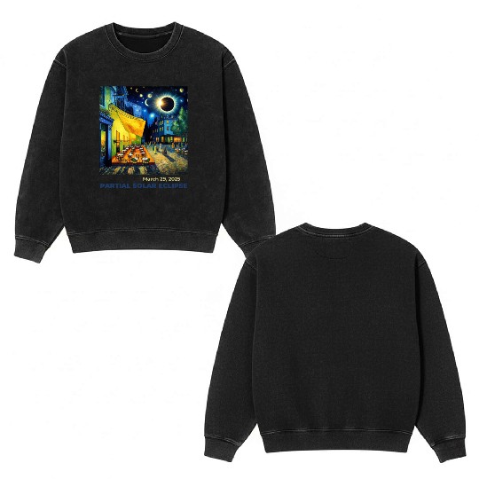 March 29, 2025 Partial Solar Eclipse Night Scene Double Sided Mineral Wash Sweatshirts
