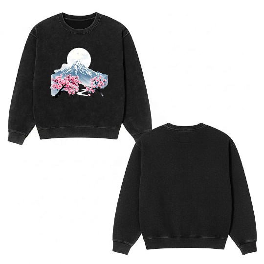 Japanese mount fuji Sakura tree Cherry blossom Double Sided Mineral Wash Sweatshirts