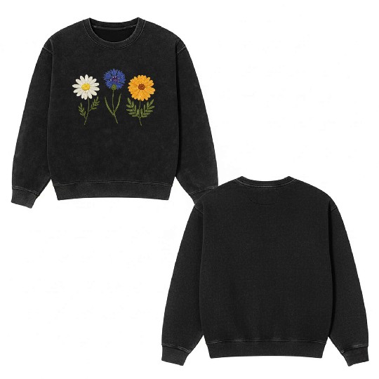 Wildflower Trio Daisy Cornflower Marigold Double Sided Mineral Wash Sweatshirts
