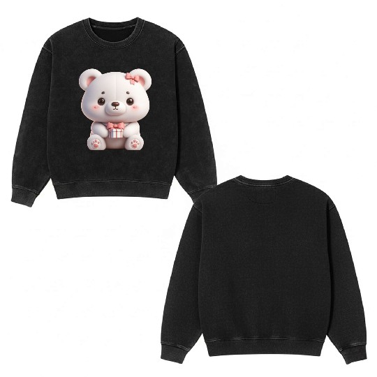 Sweet Teddy Bear and Gift Box Double Sided Mineral Wash Sweatshirts