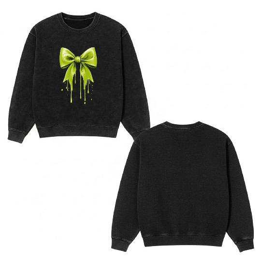 Coquette Bow Green Slime Dripping Double Sided Mineral Wash Sweatshirts