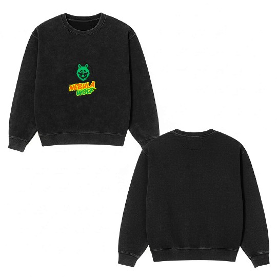 Nebula Wolf – Vibrant Rasta Gradient Wolf Graphic Double Sided Mineral Wash Sweatshirts